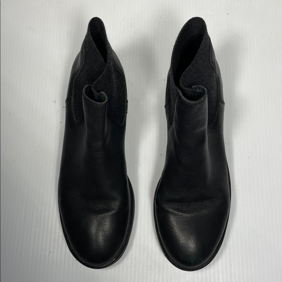 Eileen Fisher Chelsea Wedge Washed Leather Bootie Sz 11 Black Wool Elastic Side - Picture 6 of 13